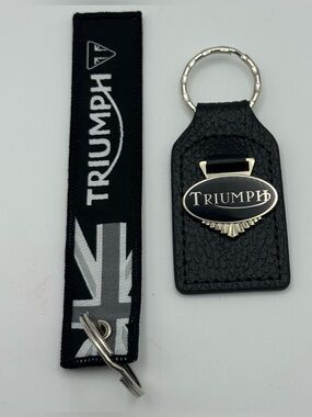 Triumph Motorcycle leather Keychain Lot + Fabric “For The Ride” Key Tag